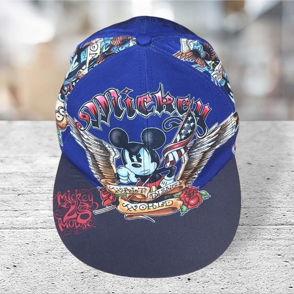 Walt Disney World Parks Mickey Mouse USA Flag Tattoo Stretch Fit Fitted Cap Hat